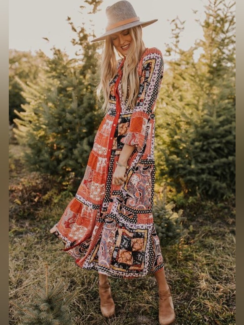 Roolee Patchwork Maxi Dress in Red and Black